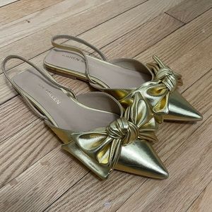 Karen Millen Gold Bow Slingback Flats Sz 7